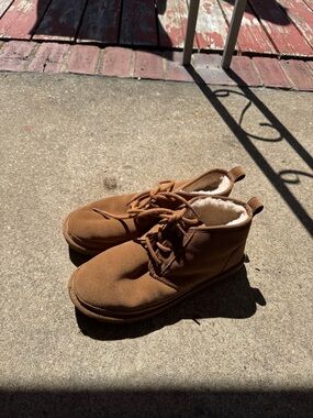 Cozy Ugg Suede-Look Lace-Up Booties in Chestnut